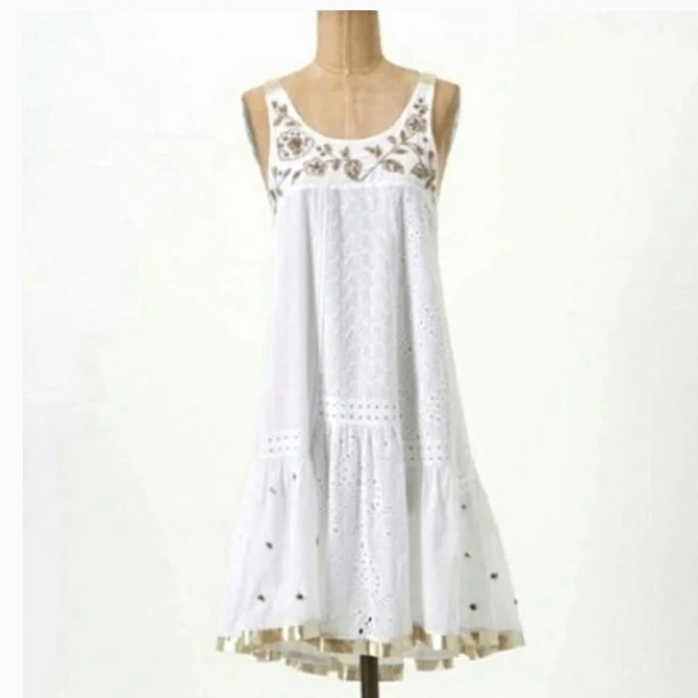 Anthropologie Leifnotes White Eyelet Beaded Dress